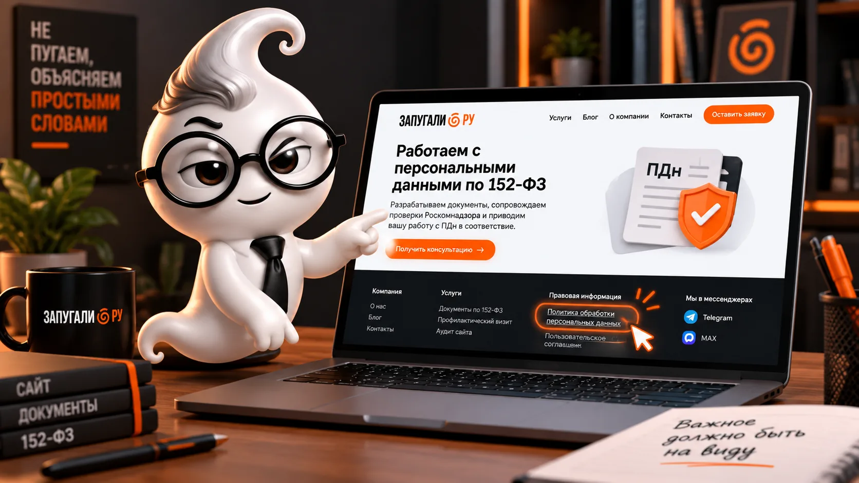 Страница политики обработки персональных данных на экране